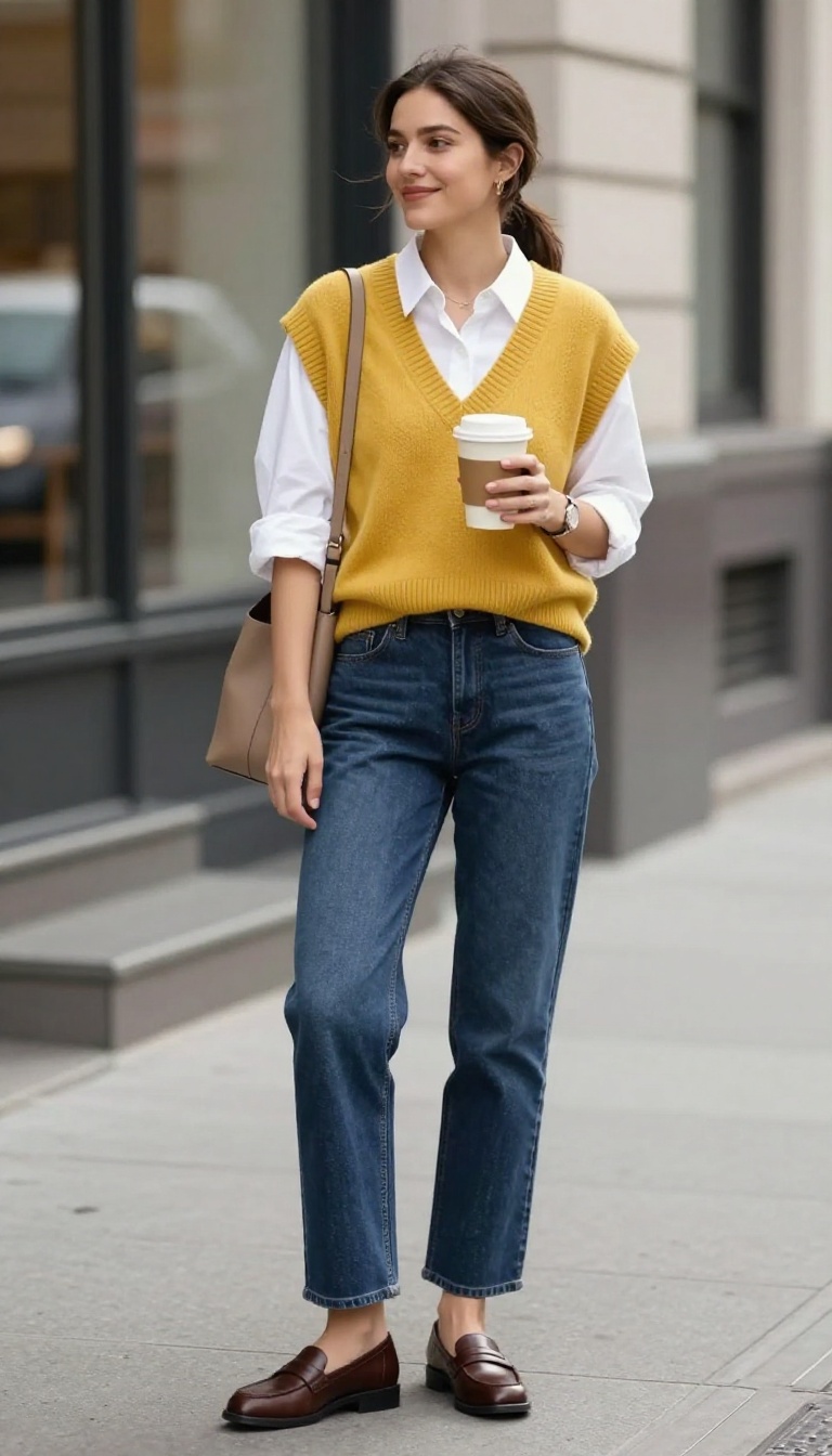 9. Sweater Vest Over a White Button-Up