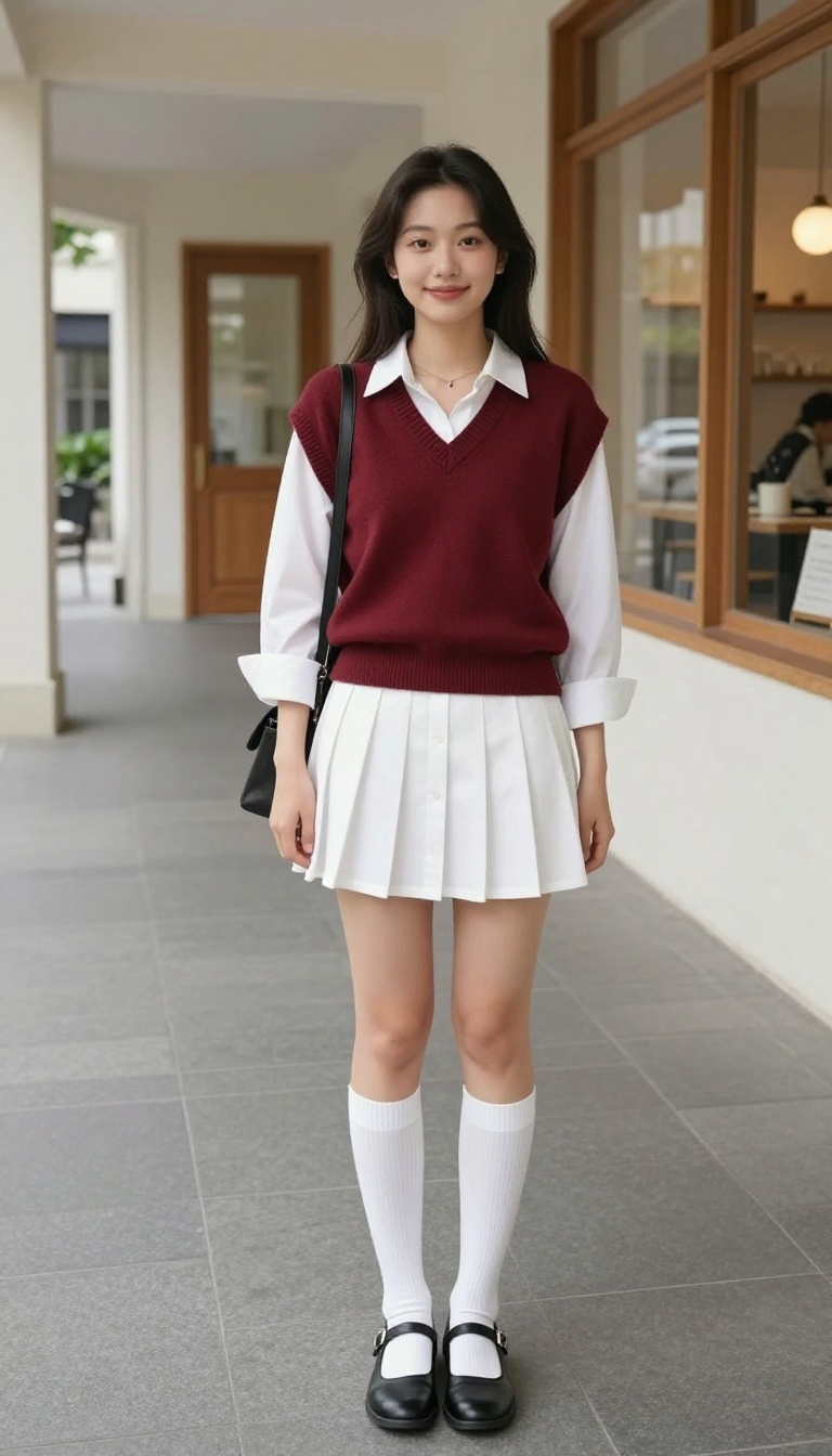 6. Pleated Skirt + Sweater Vest + Mary Janes