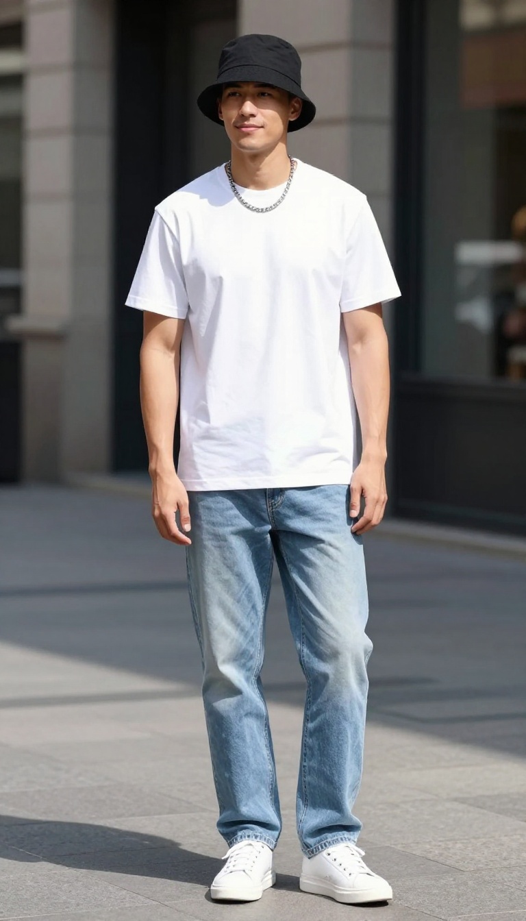 13. Accessorize With a Bucket Hat and Chain Necklace