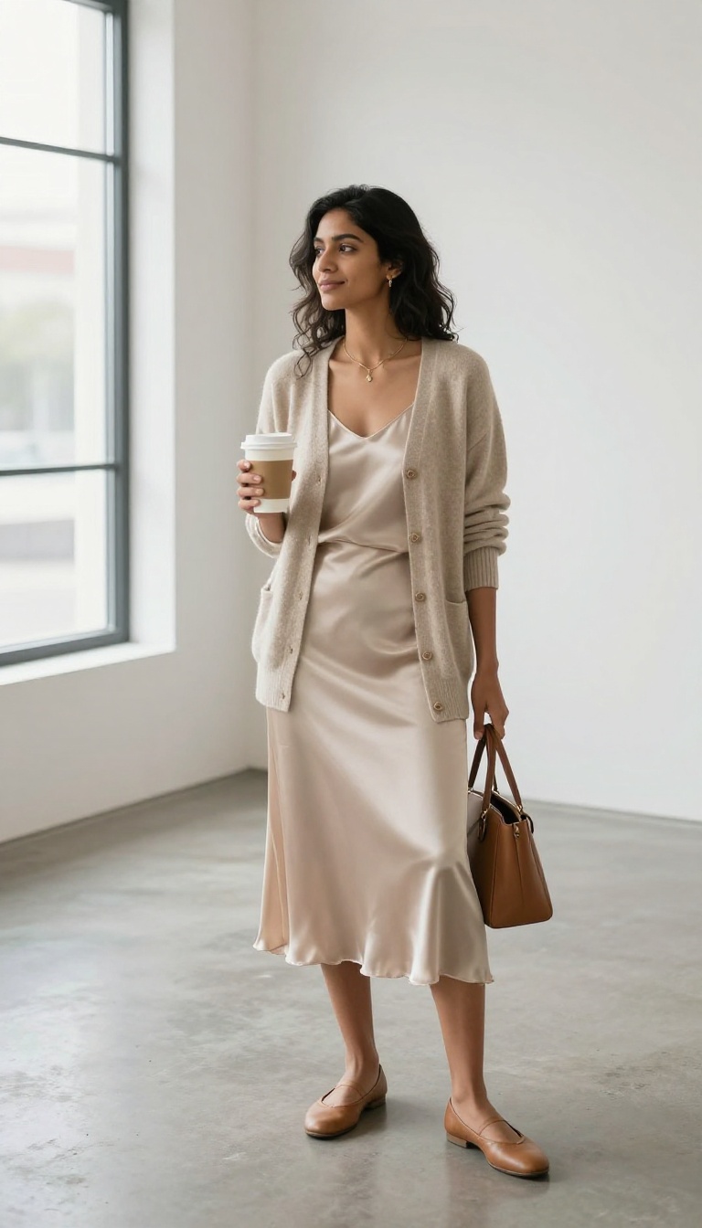 3. The Cashmere Cardigan and Slip Skirt