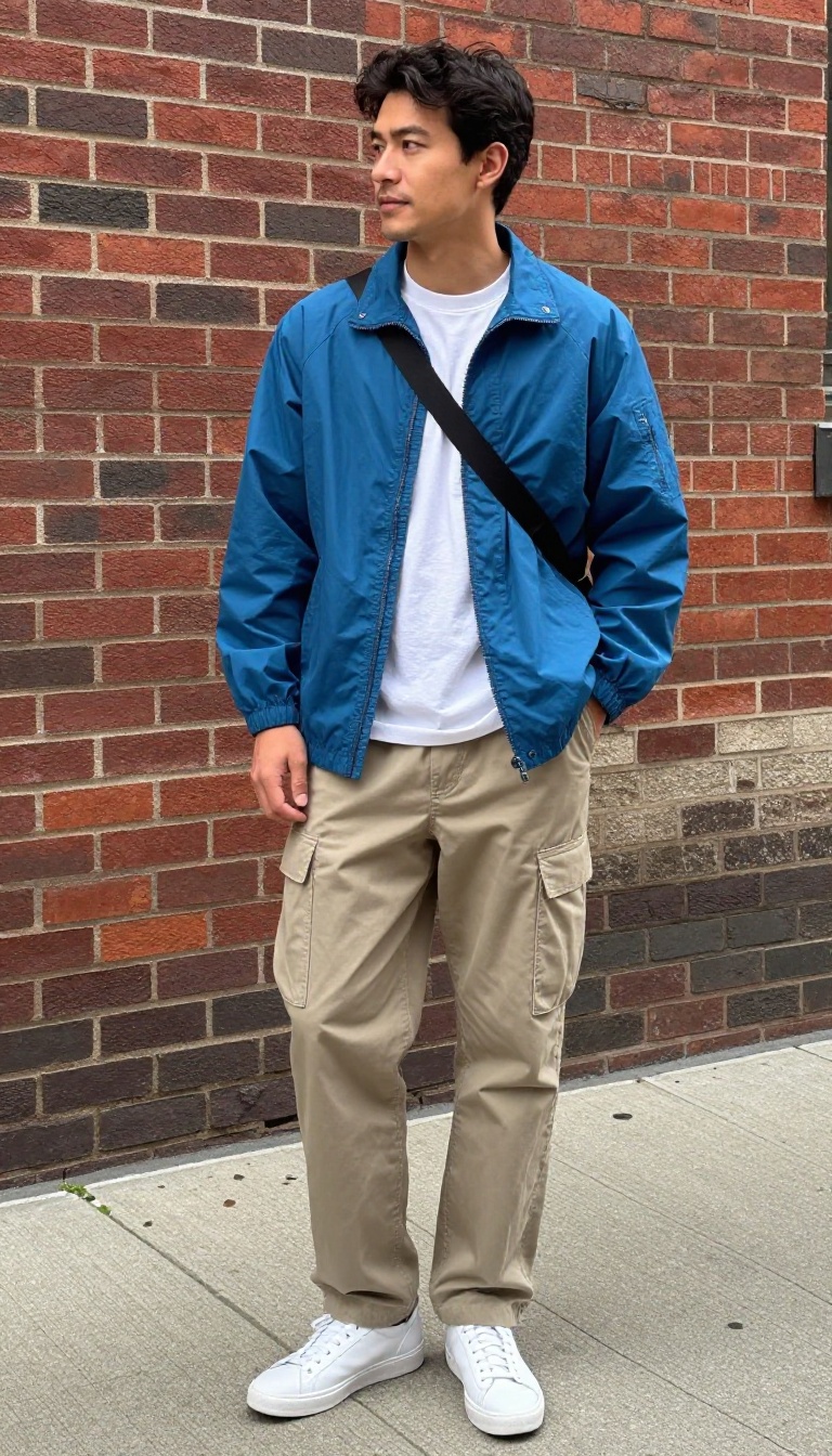4. The Vintage Windbreaker and Cargo Pants