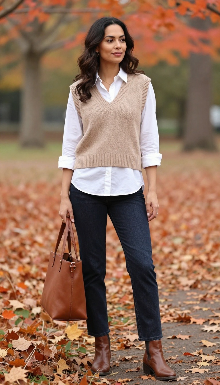 5. Knit Vest and White Shirt
