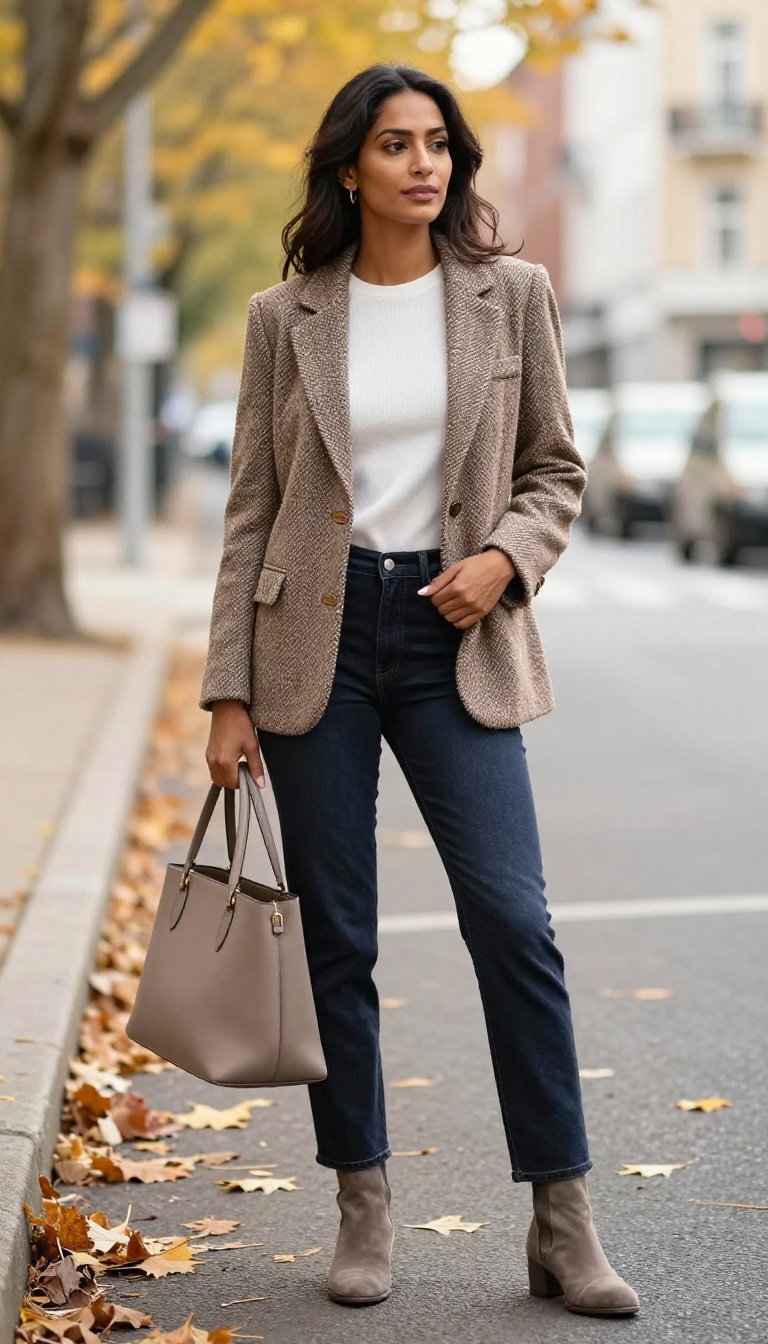 3. Tweed Blazer with Straight-Leg Jeans