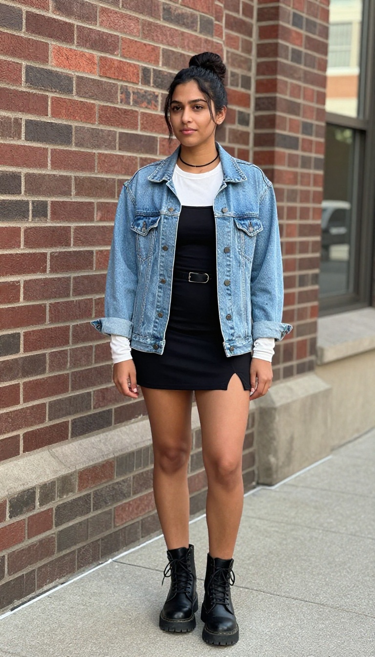 12. Corset Dress + Denim Jacket + Chunky Boots