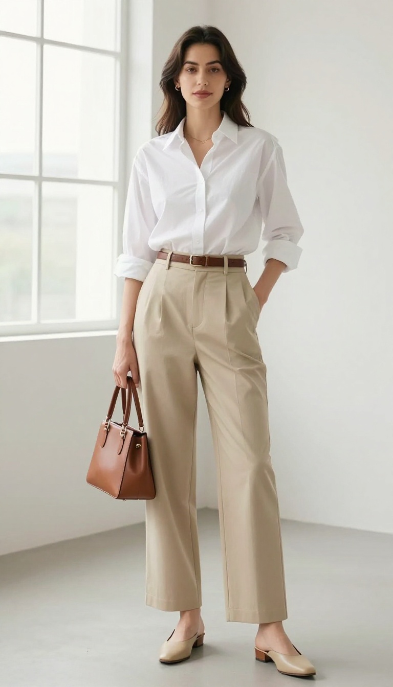 5. The Button-Down Shirt and Wide-Leg Trousers