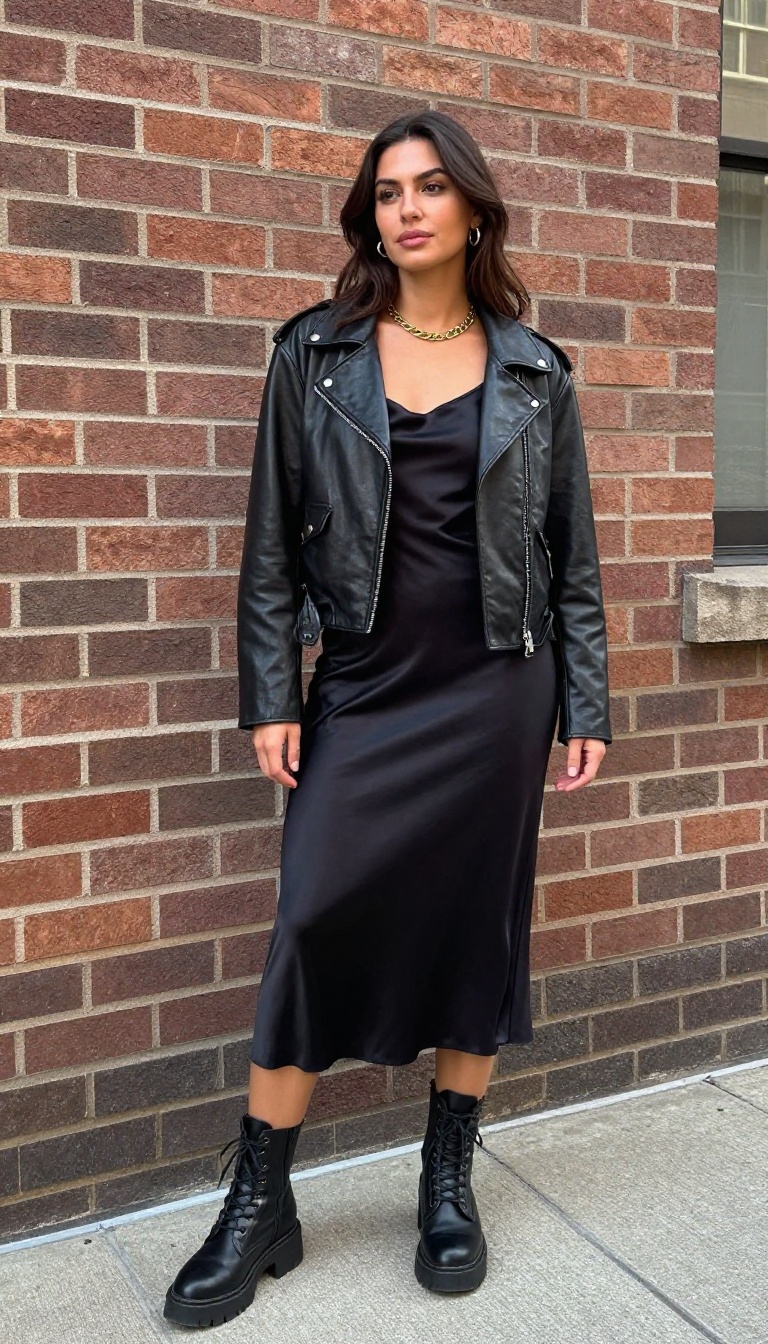 7. Leather Jacket and Slip Dress