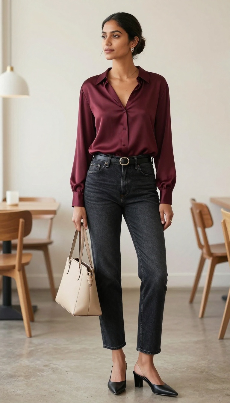 5. Black Denim and a Silk Blouse