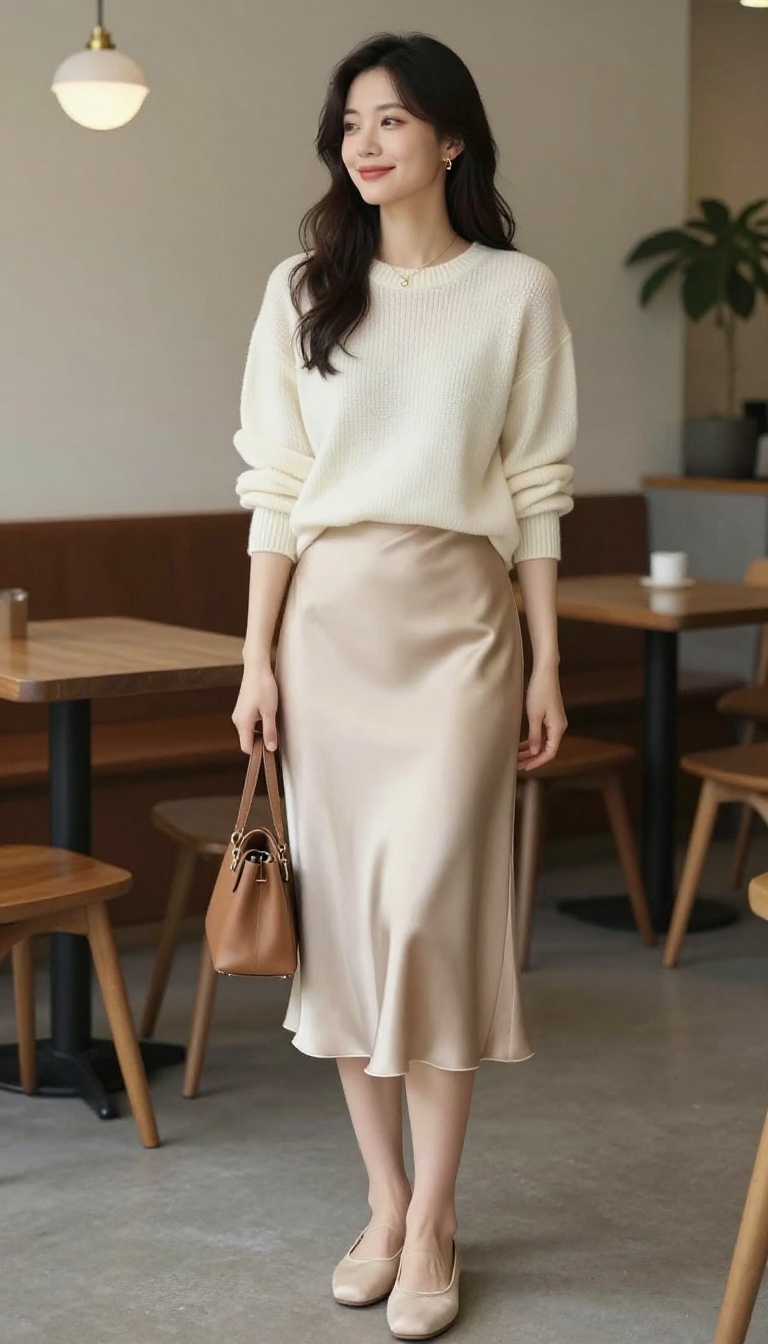 2. The Silk Skirt and Knit Sweater Combo