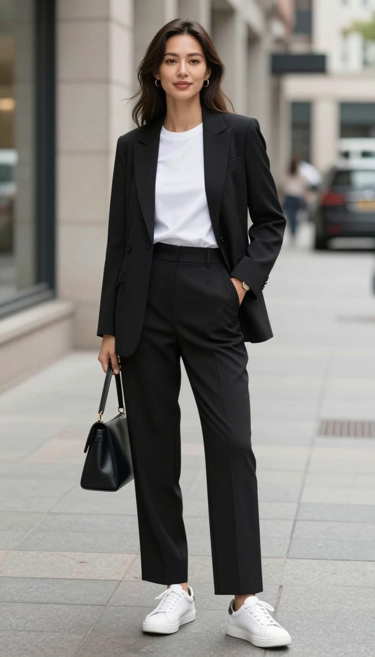 13. Black Pantsuit with a Simple Tee