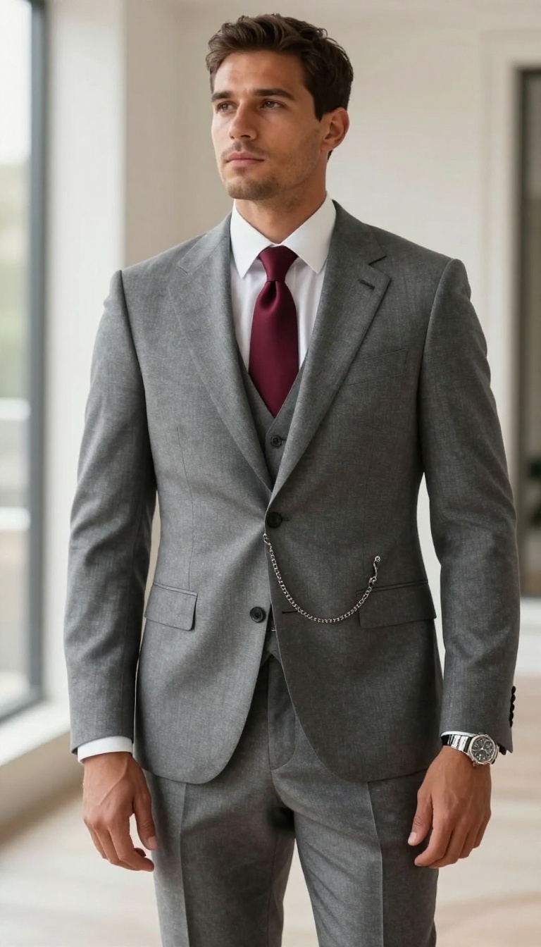 5. Three-Piece Suit in Grey with a Pocket Watch