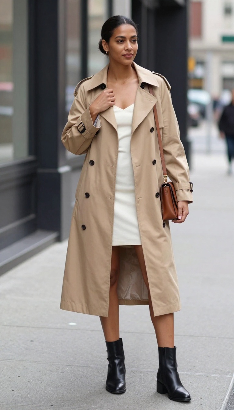 4. The Trench Coat Over a Simple Dress