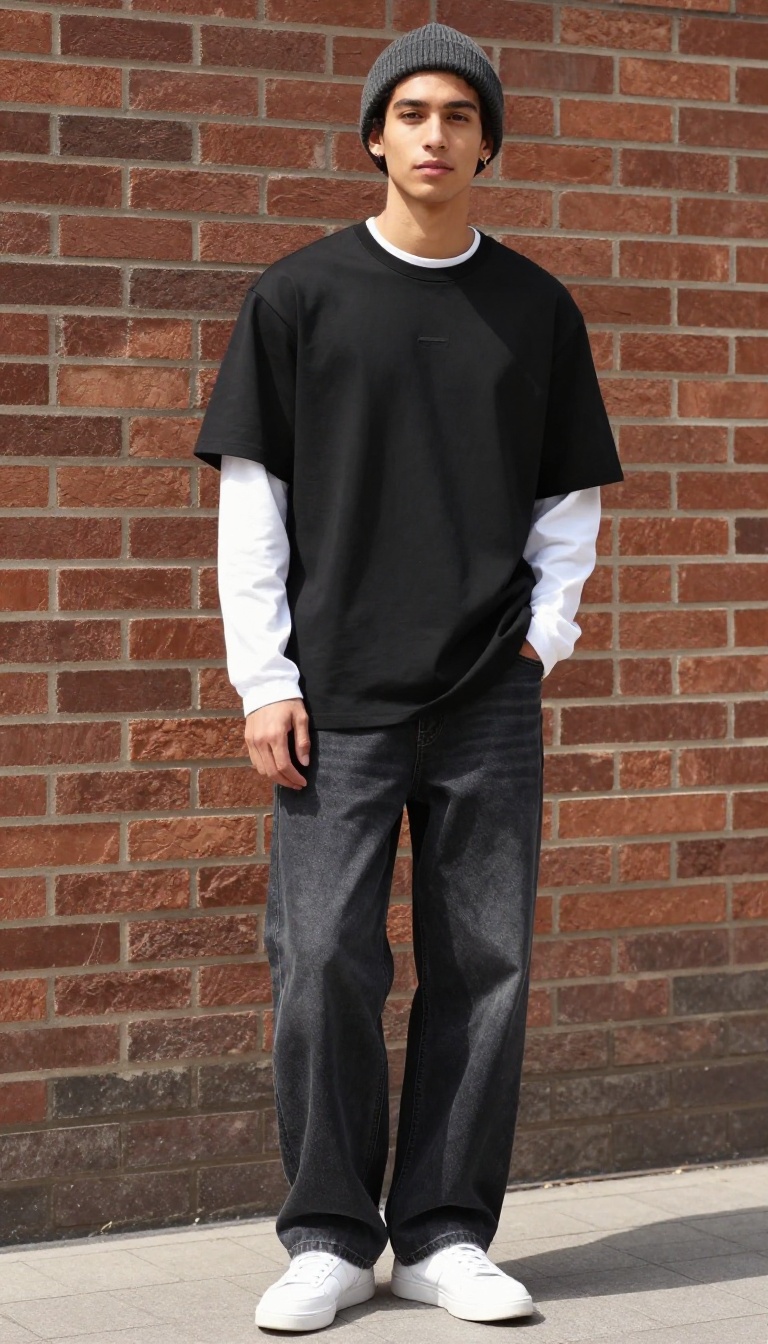 4. Layered Tees and Wide-Leg Jeans