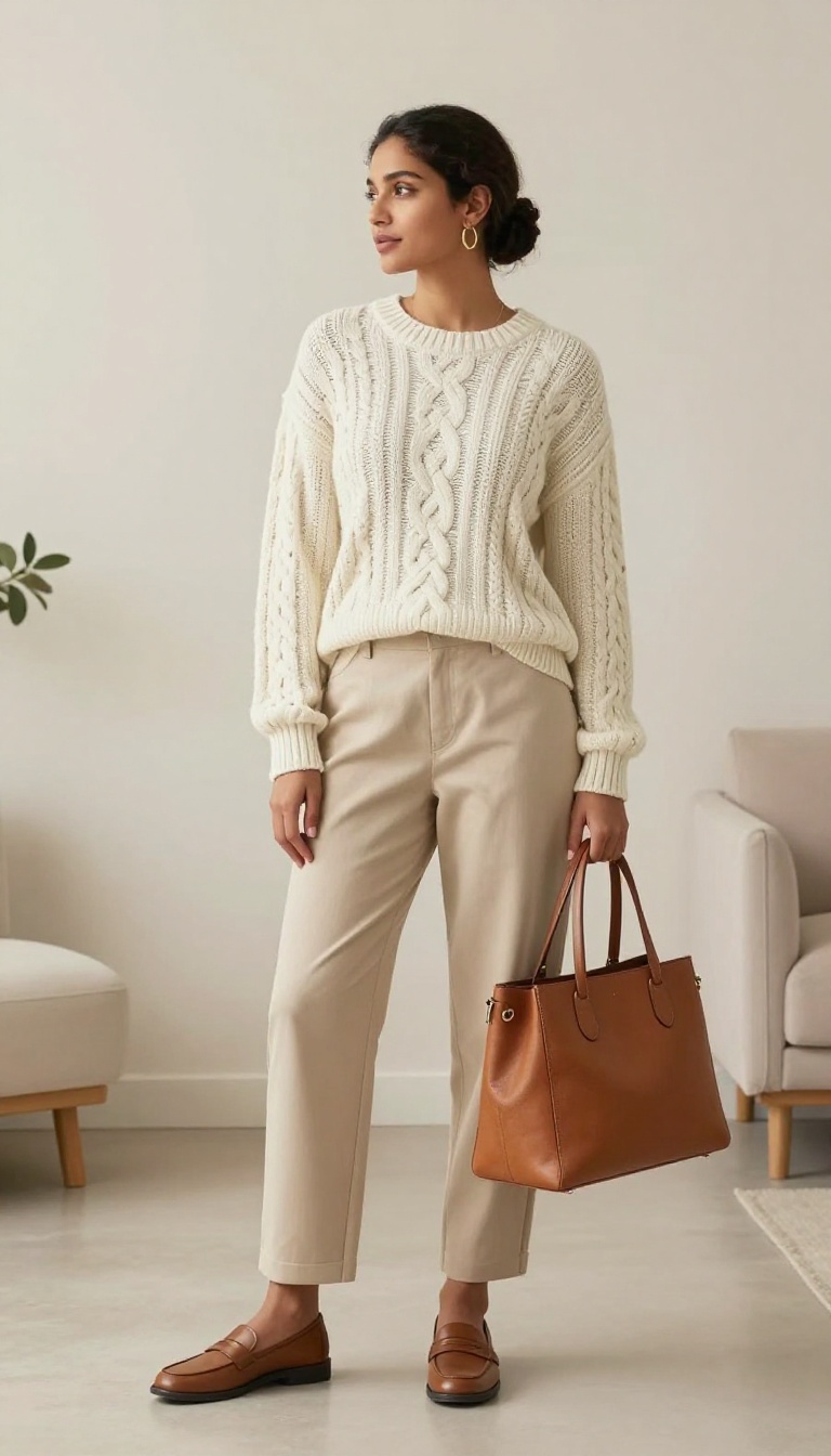 4. The Cable-Knit Sweater and Tailored Trousers