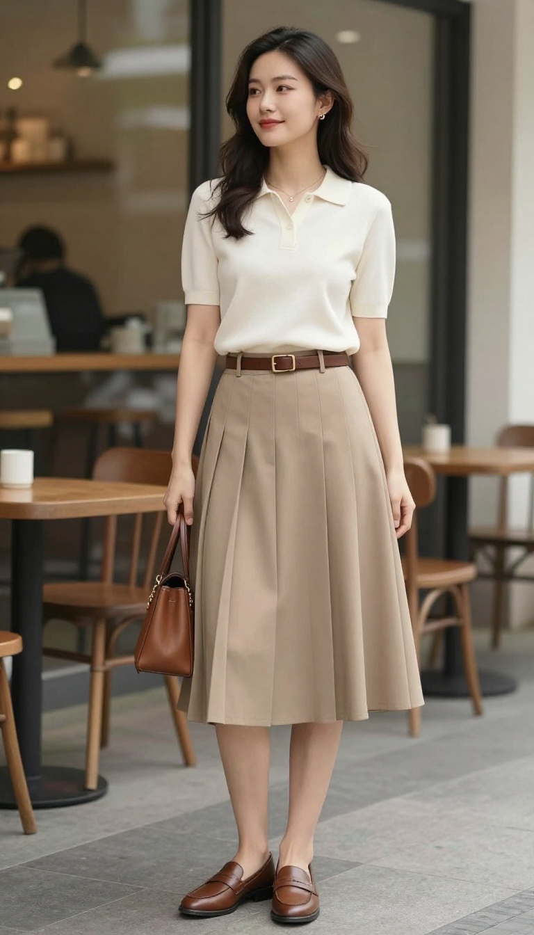 6. The Knit Polo and Pleated Skirt