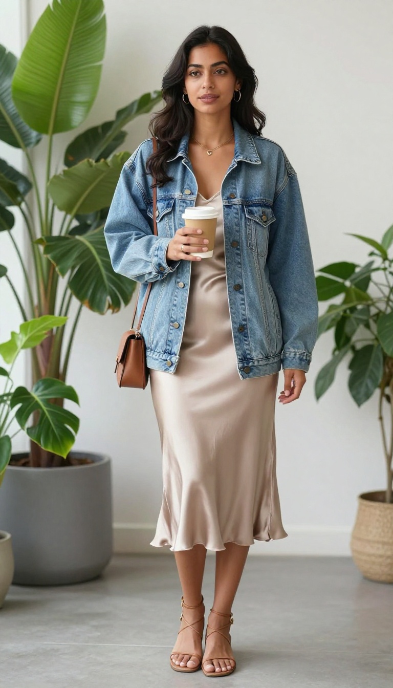 5. Denim Jacket + Slip Skirt