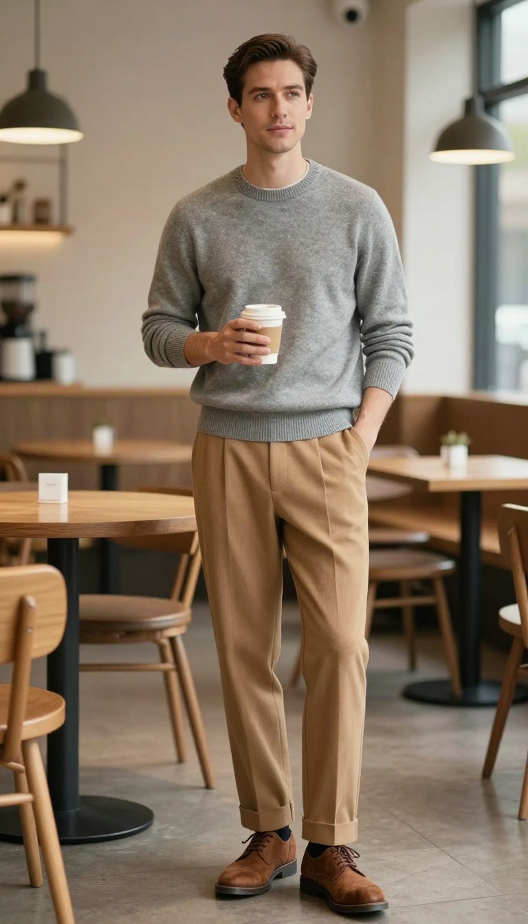 2. The Cashmere Crewneck and Tailored Trousers
