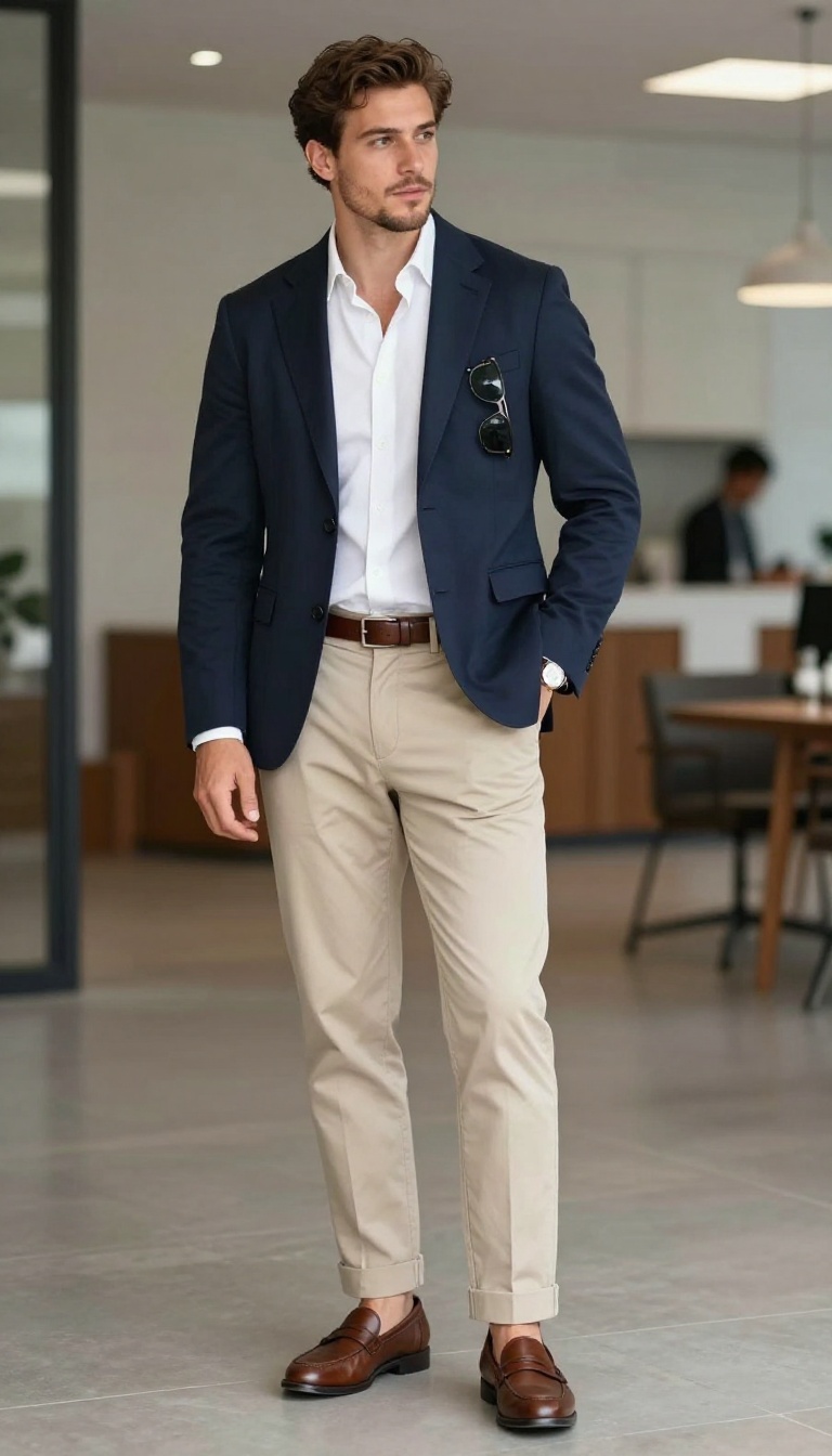 1. The Navy Blazer and Chinos Combo
