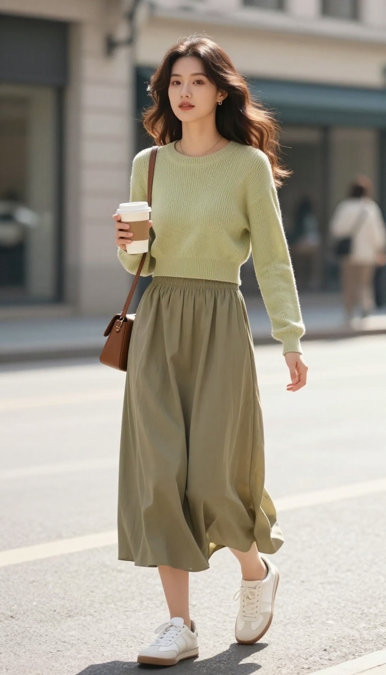 11. Crop Sweater + Maxi Skirt + White Sneakers
