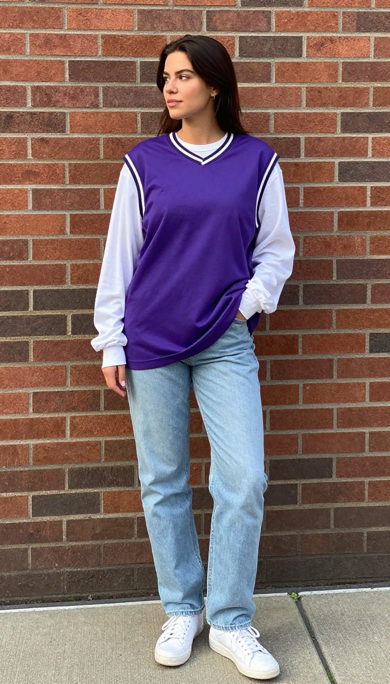 2. Vintage Basketball Jersey Over Long-Sleeve Tee