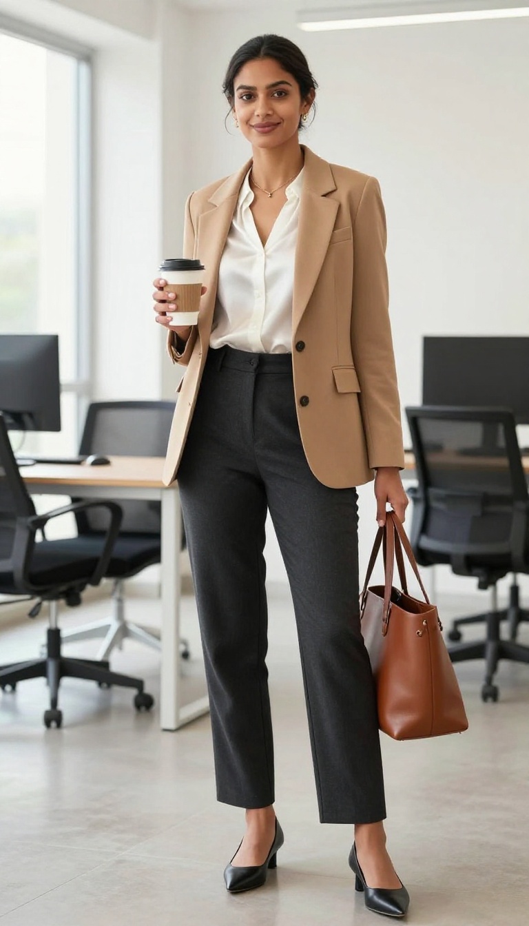 14. The Blazer and Silk Blouse with Trousers