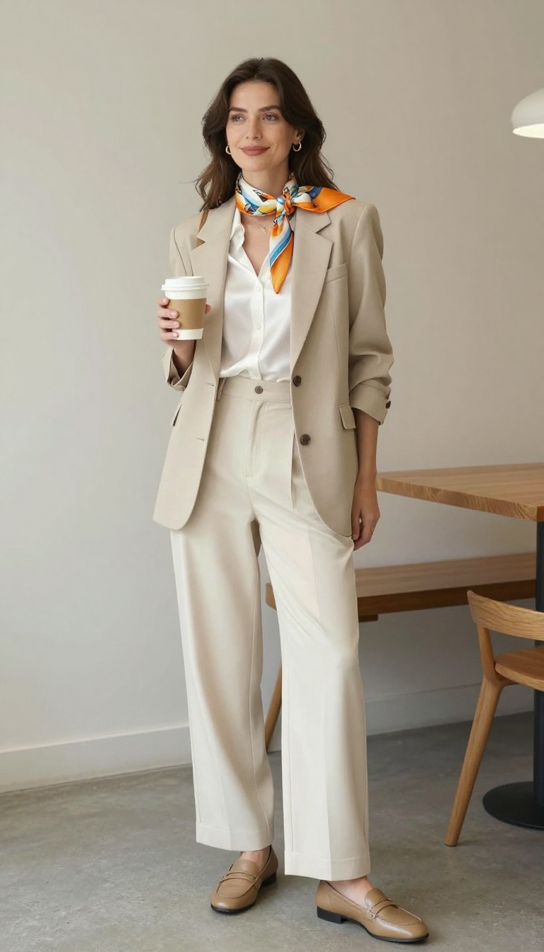 8. The Silk Scarf and Blazer Combo