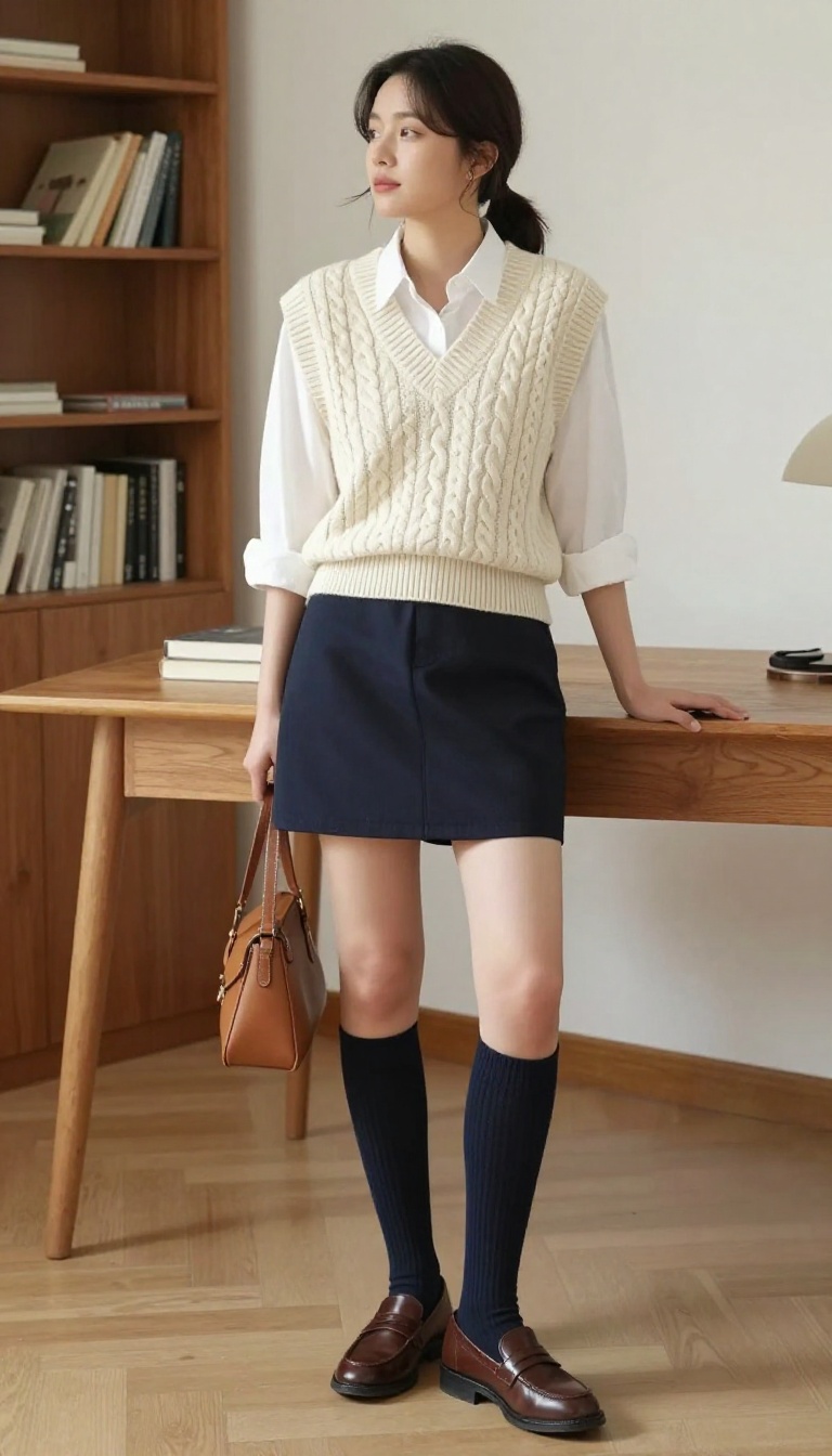 11. The Sweater Vest and A-Line Skirt