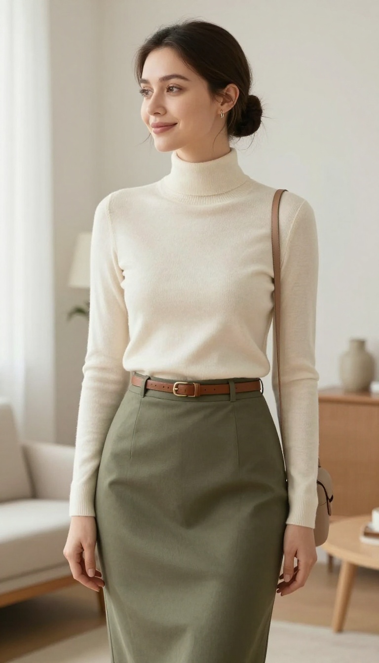 9. The High-Neck Top and A-Line Skirt