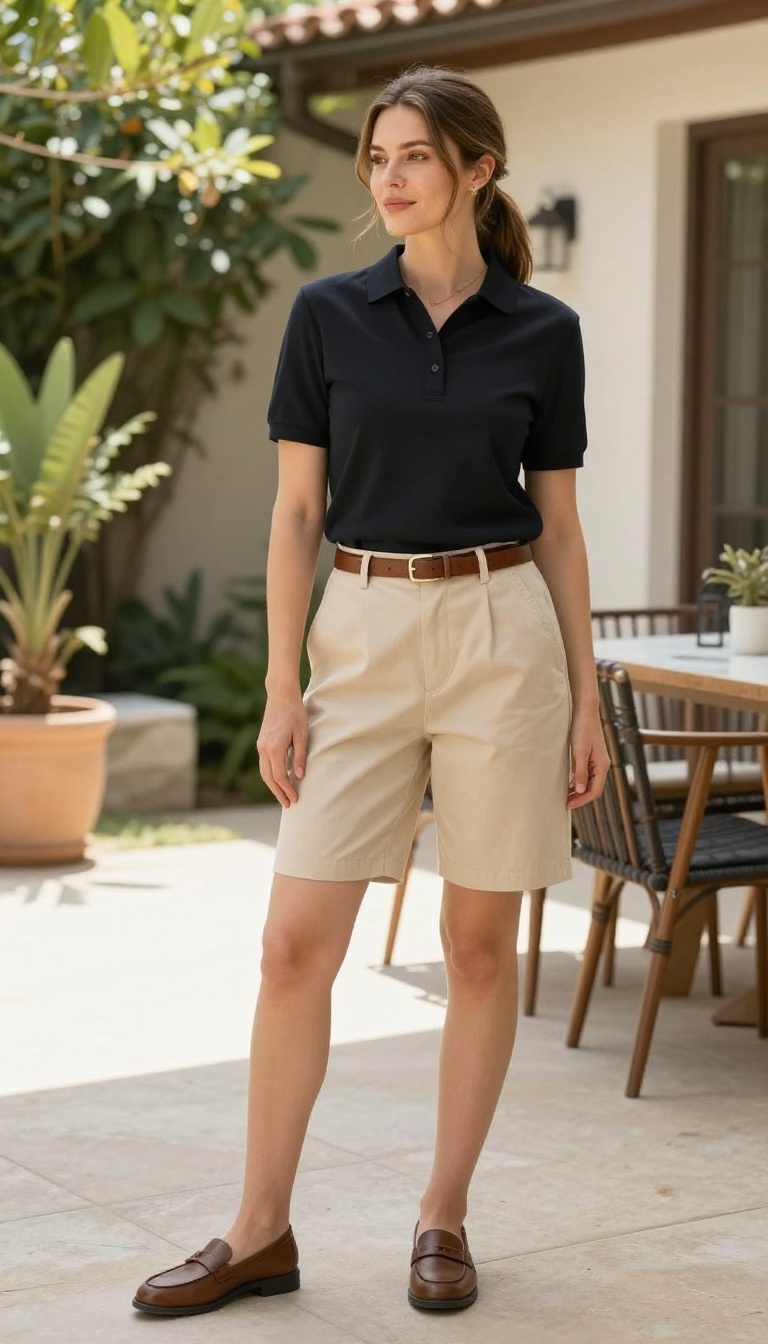 15. Black Polo and Chino Shorts
