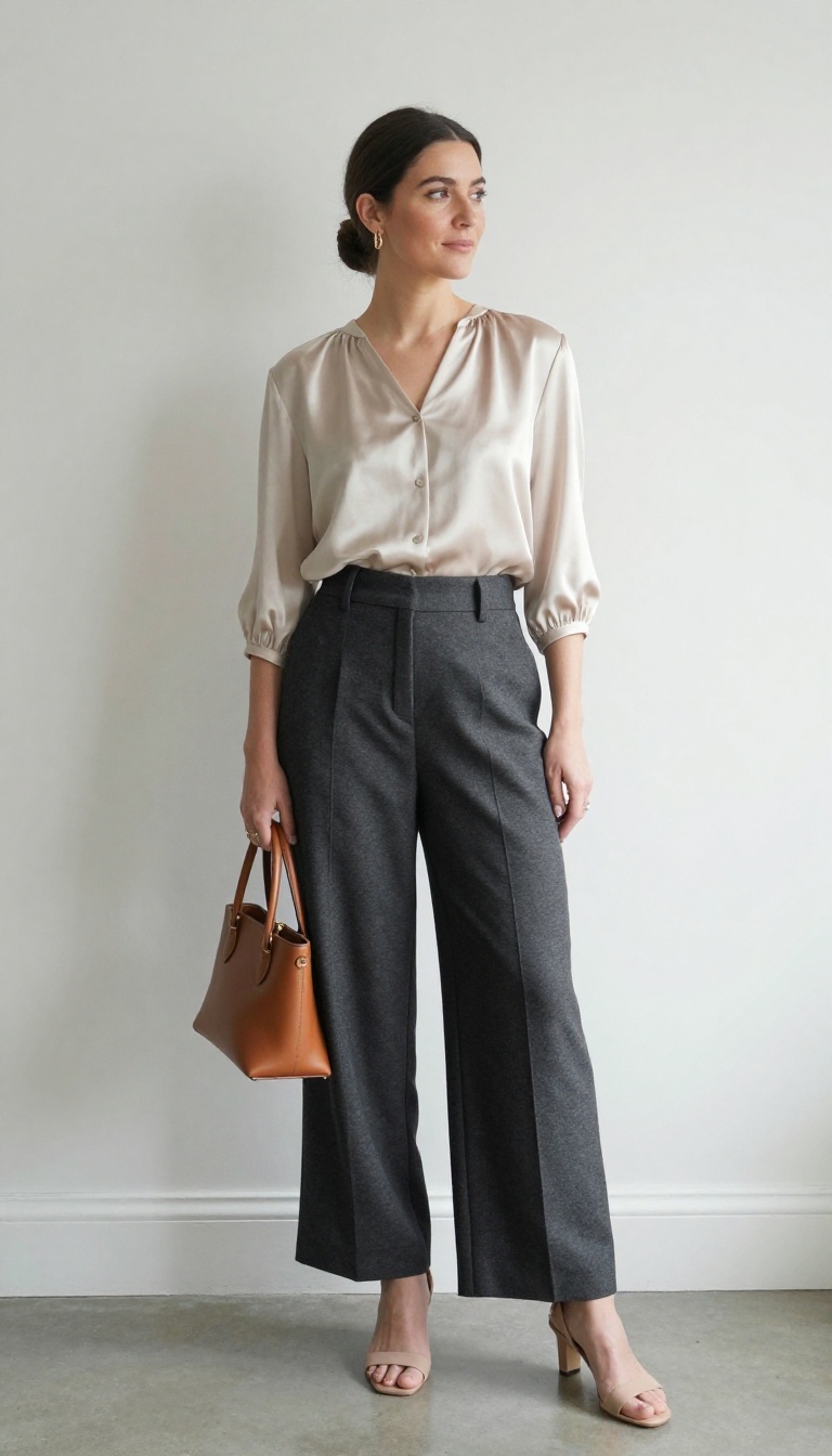 10. The Silk Blouse and Wide-Leg Trousers