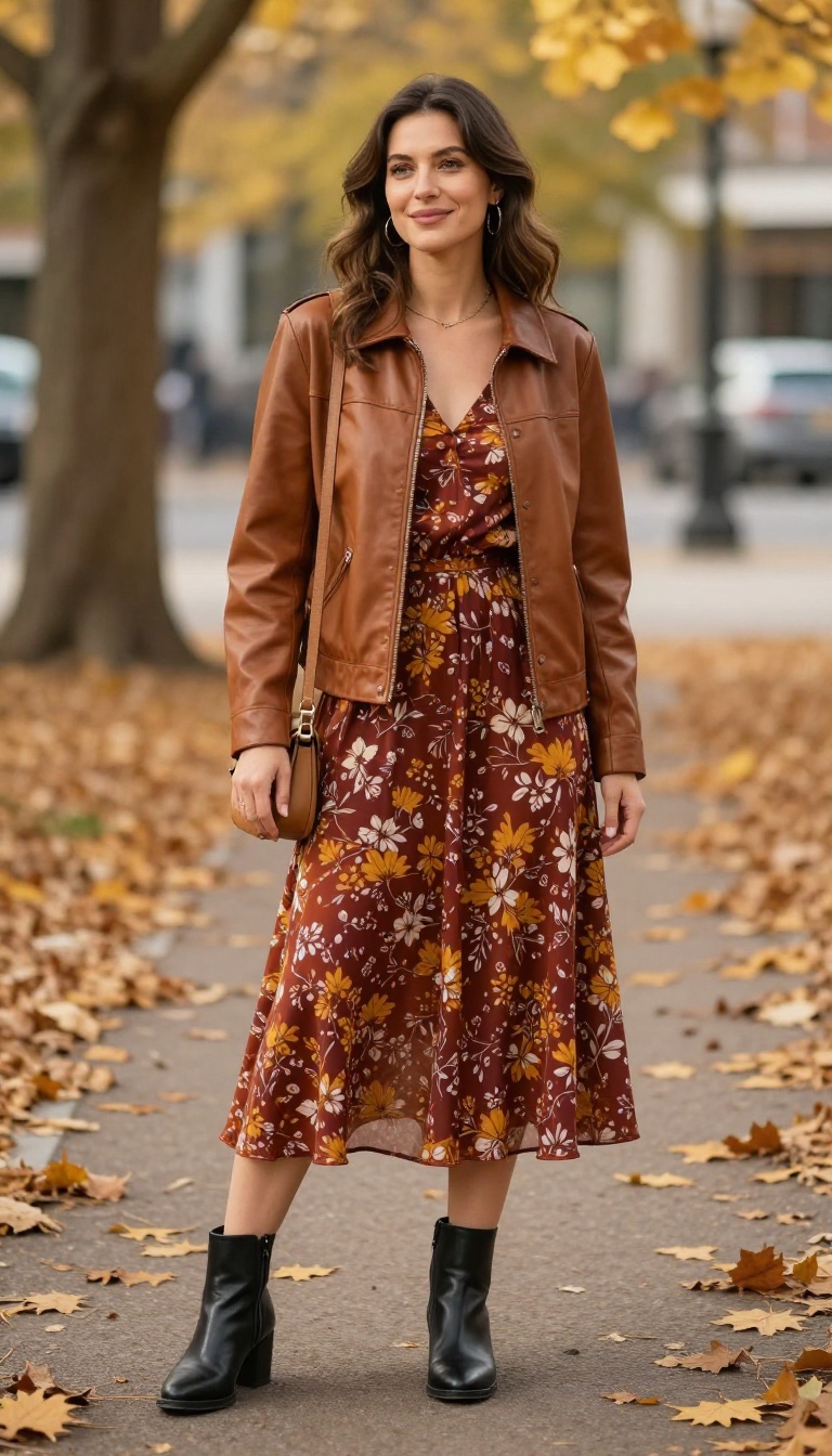 10. Leather Jacket with Midi Skirt