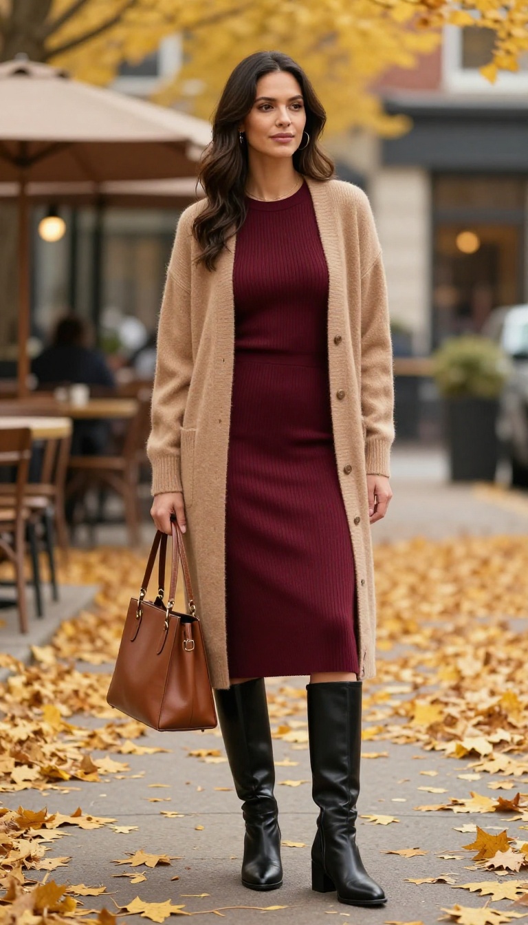3. Knit Dress with Knee-High Boots
