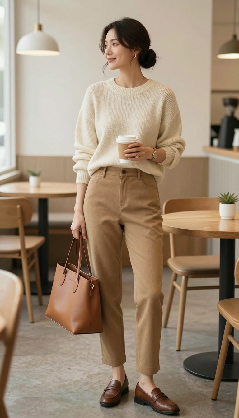 1. Cream Knit + Tailored Trousers