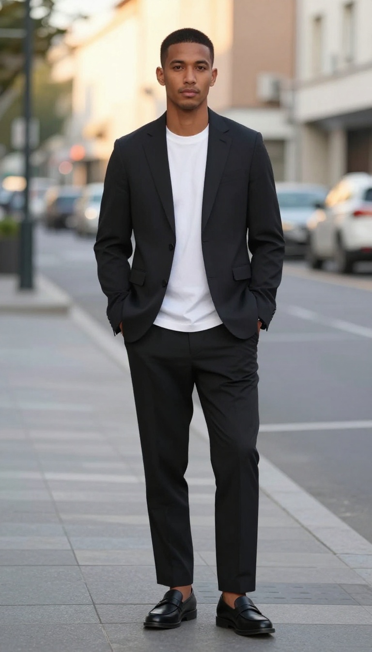 1. The Tailored Black Suit with a White Tee