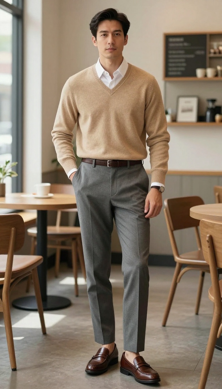 7. The V-Neck Sweater and Dress Shirt Classic