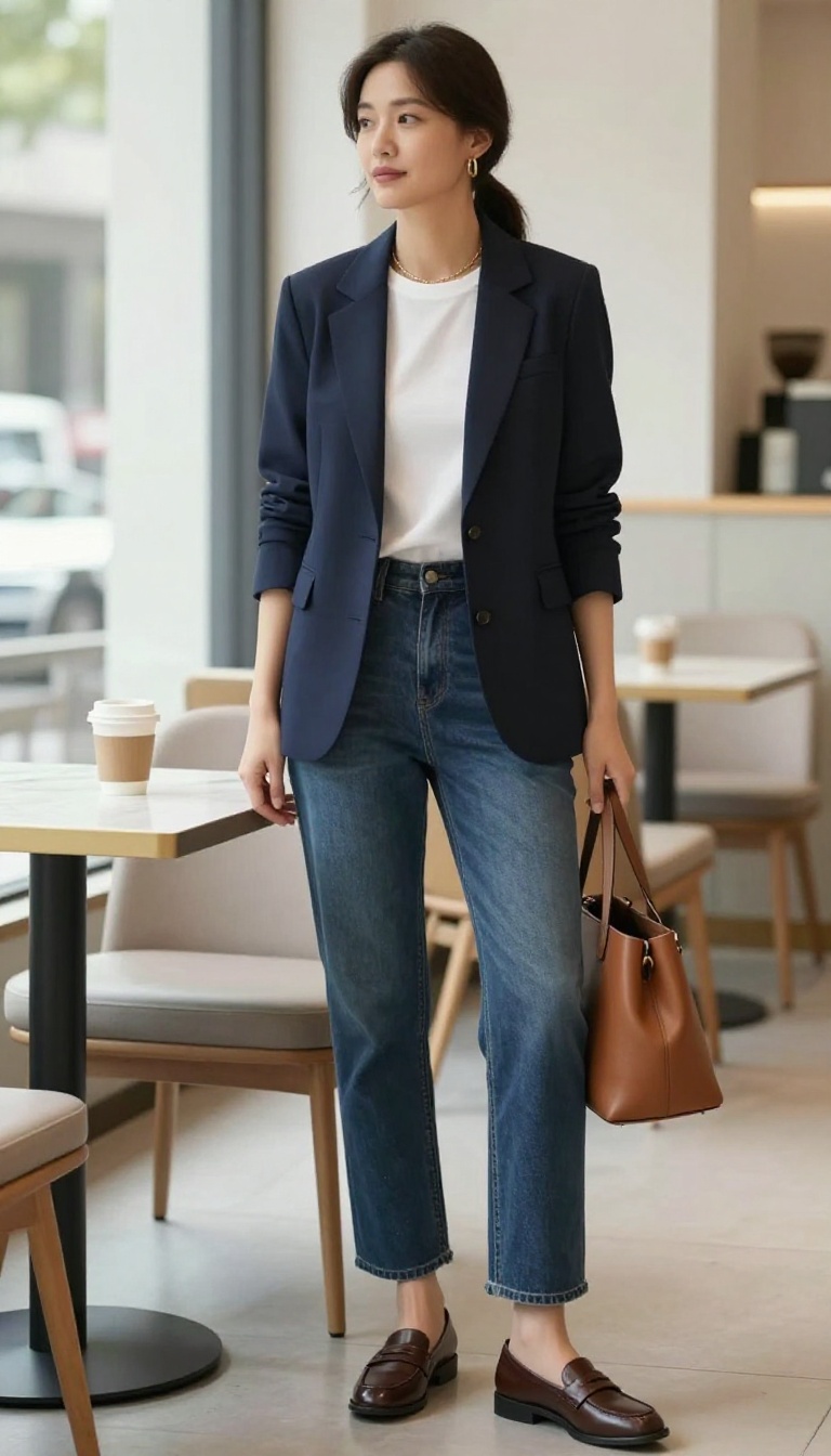 1. The Classic Blazer and Straight-Leg Jeans