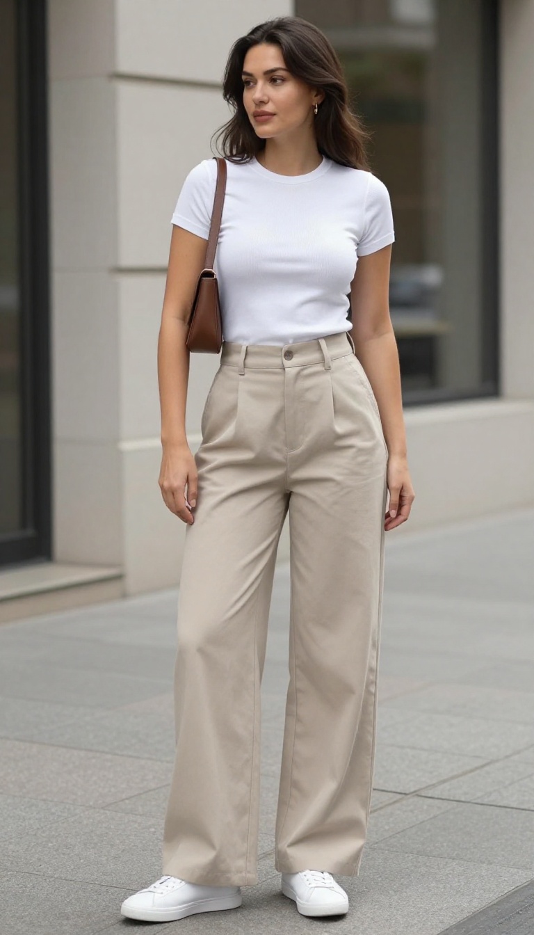 6. High-Waisted Wide-Leg Pants with a Fitted Tee