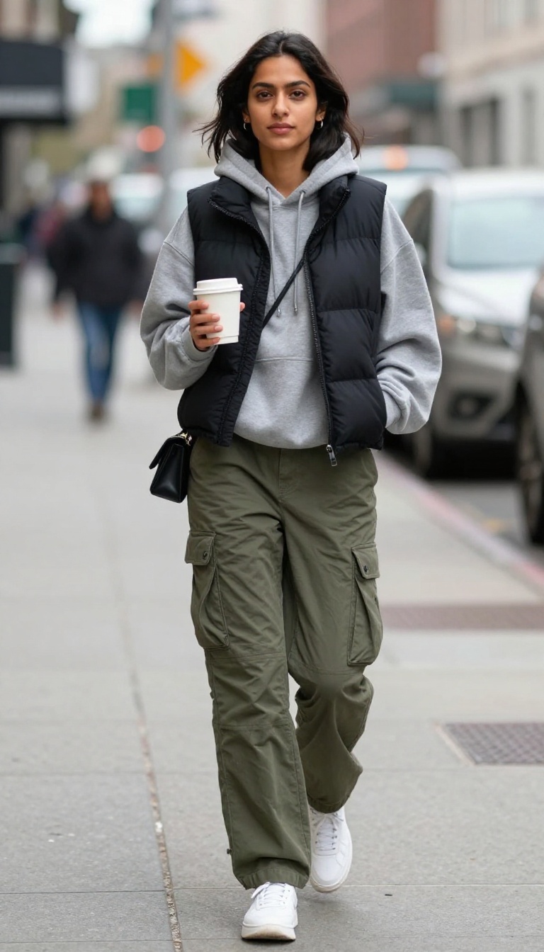 9. Puffer Vest Over a Hoodie