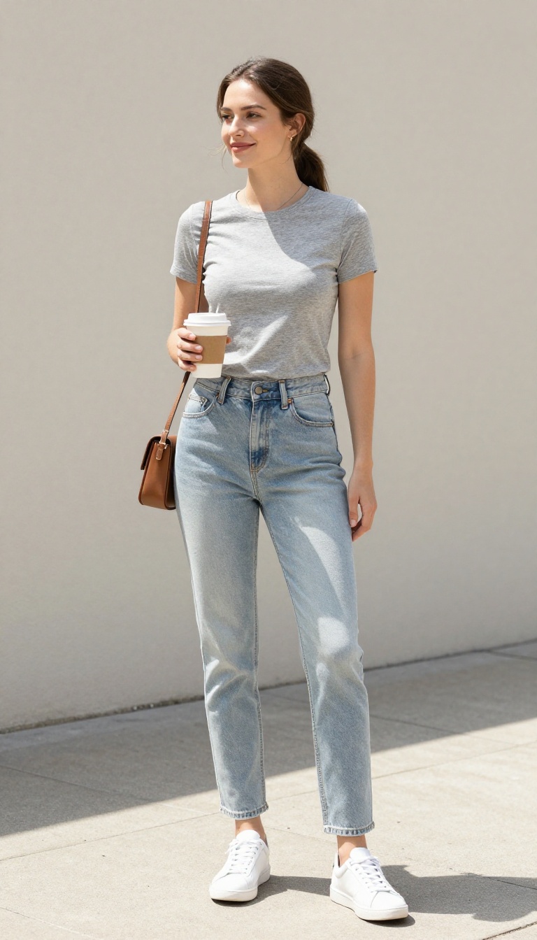 2. High-Waisted Jeans + Baby Tee