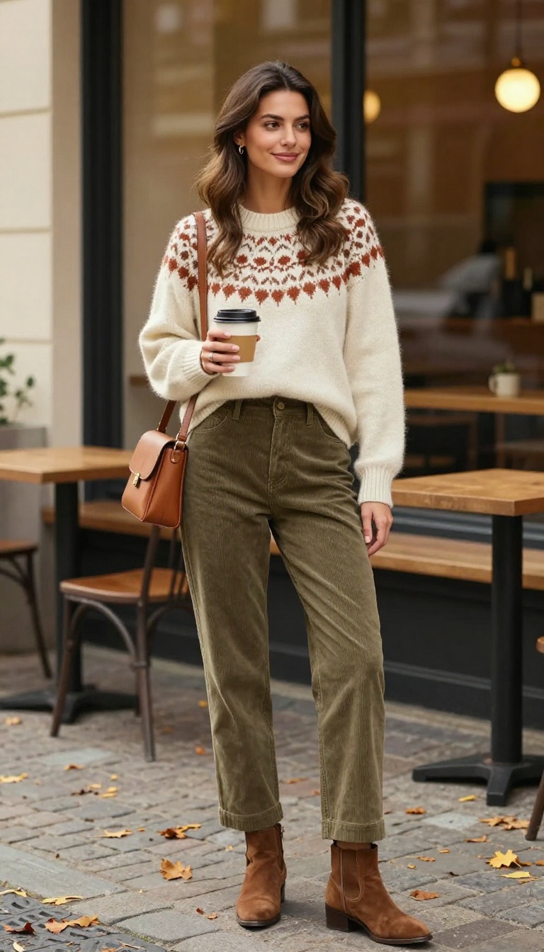 7. Fair Isle Sweater and Corduroy Pants