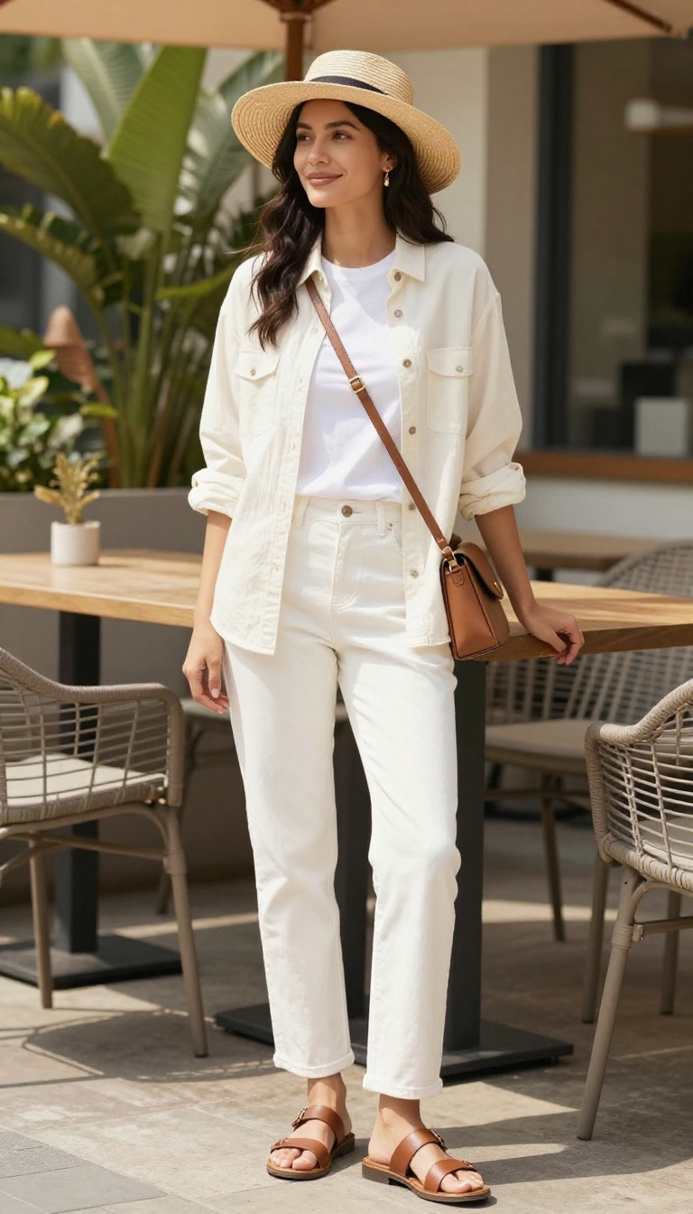 15. The Denim Shirt and White Jeans