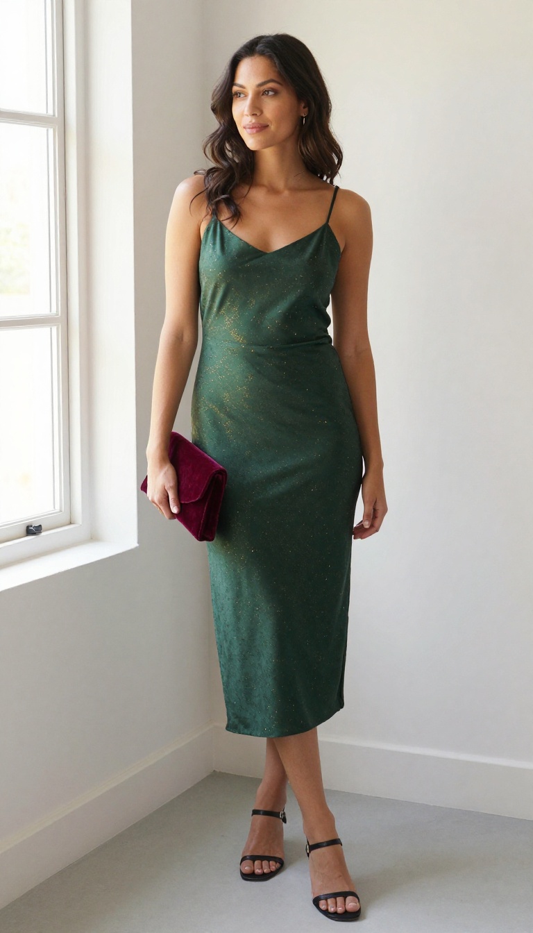 11. Metallic Accent Dress + Strappy Heels