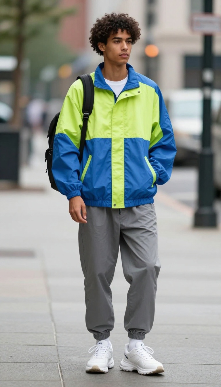 8. Retro Windbreaker and Baggy Joggers