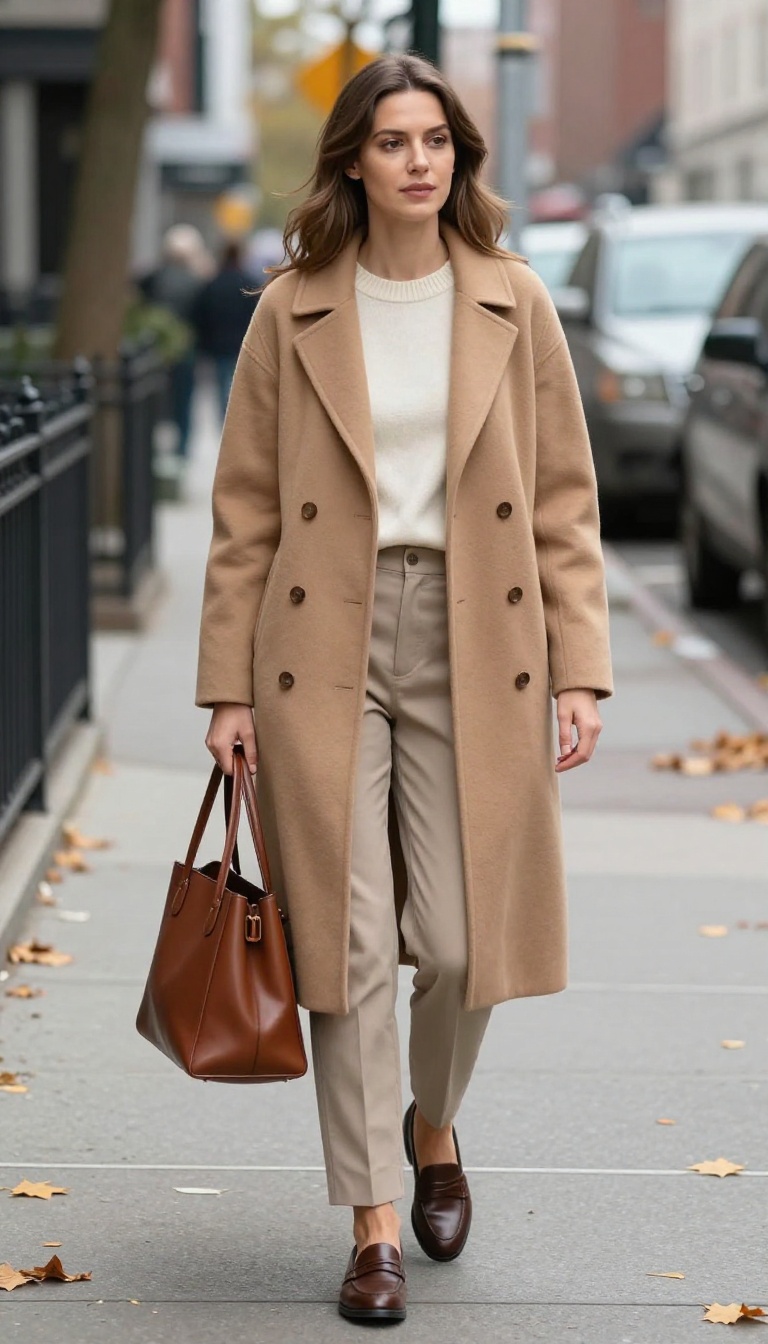 1. The Classic Camel Coat with Tailored Trousers