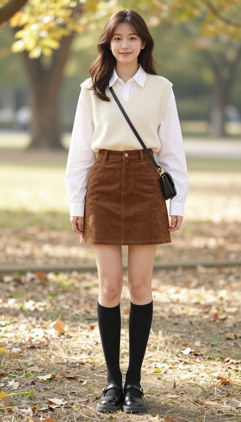 14. Corduroy Skirt + Sweater Vest + Mary Janes