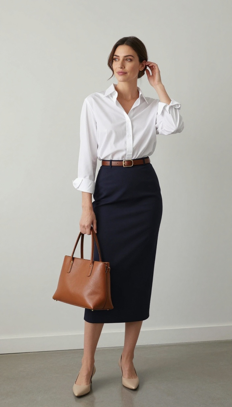 8. The Button-Down Shirt and A-Line Skirt