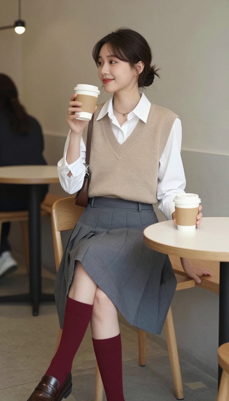 10. Pleated Skirt with a Sweater Vest