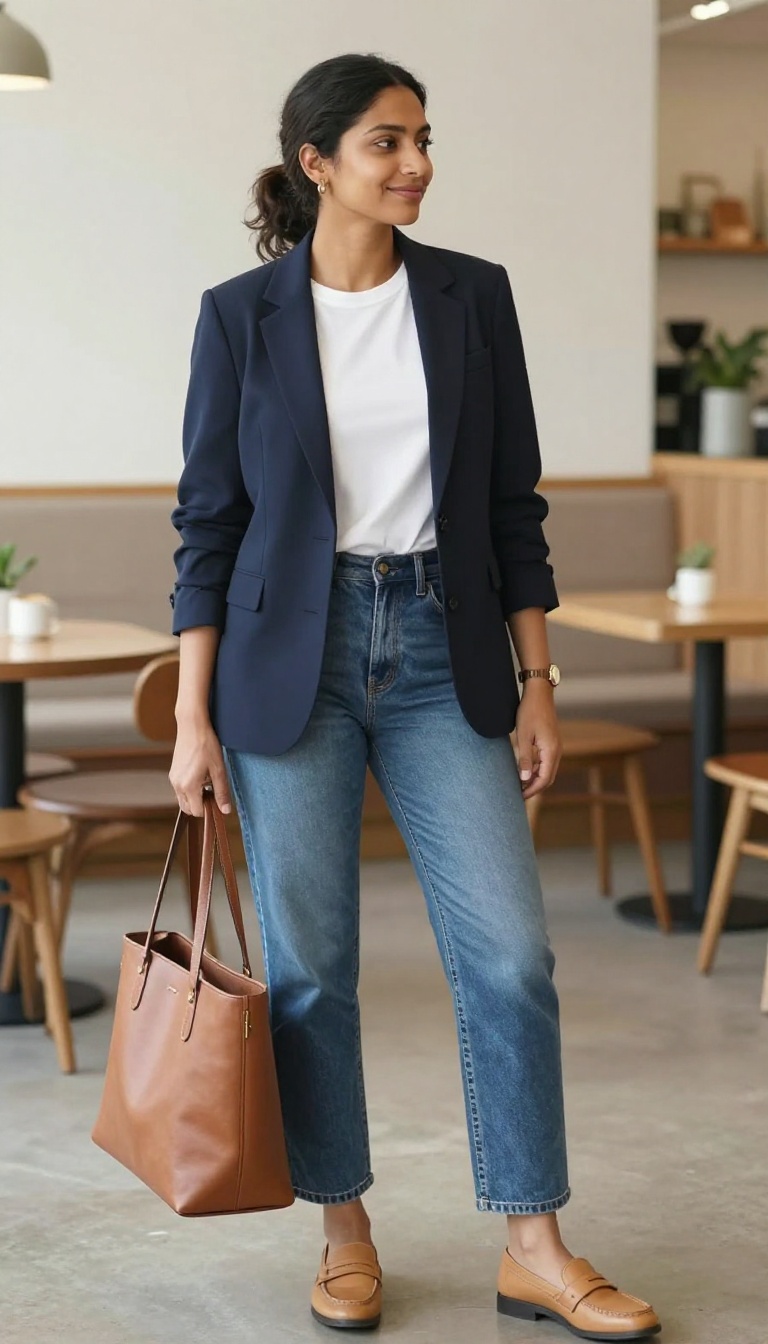 1. The Tailored Blazer and Straight-Leg Jeans
