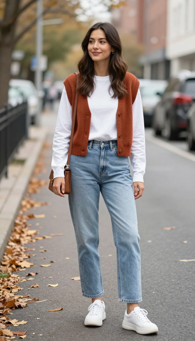 7. Sweater Vest + White Tee + Baggy Jeans