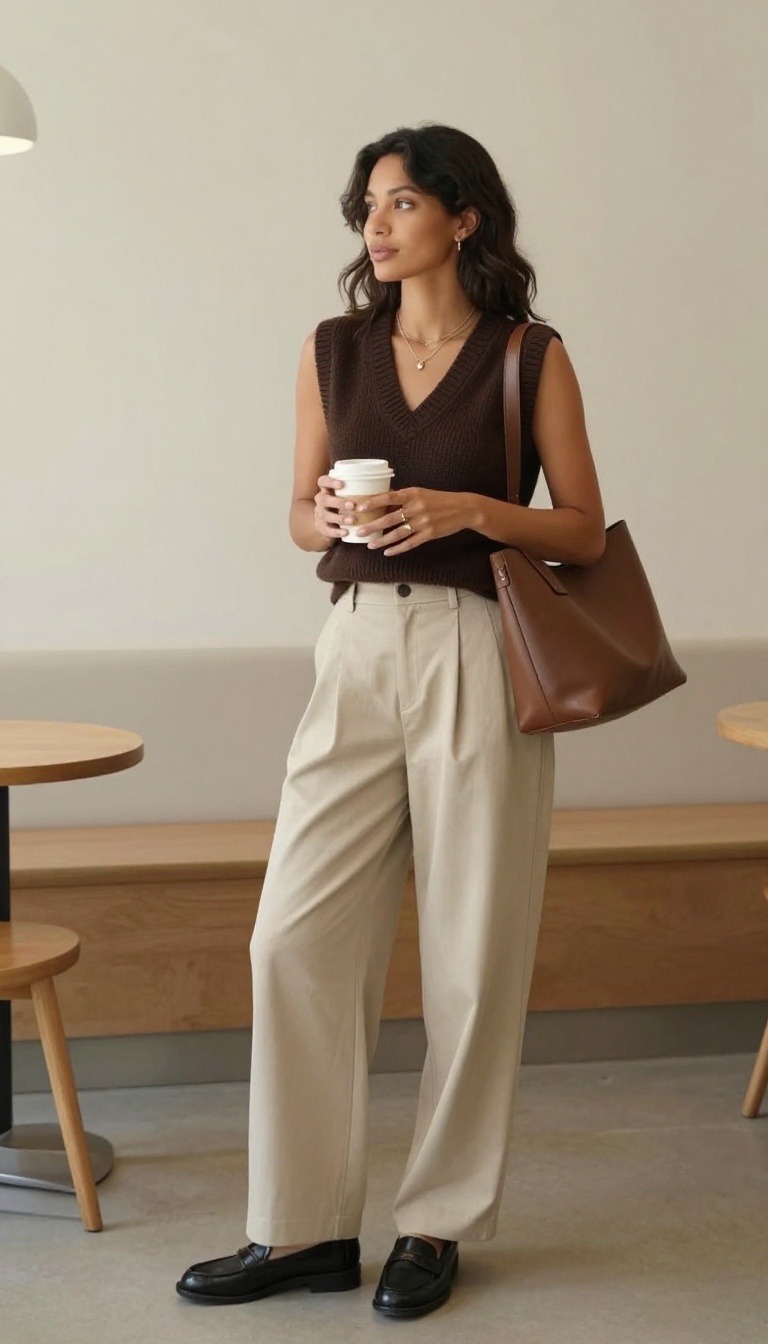 4. Wide-Leg Trousers & Knit Vest