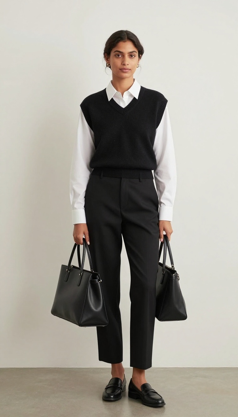 11. Black Sweater Vest and Trousers